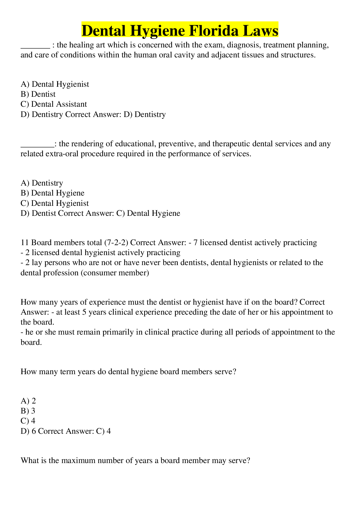 Preview image of Dental Hygiene Florida Laws document